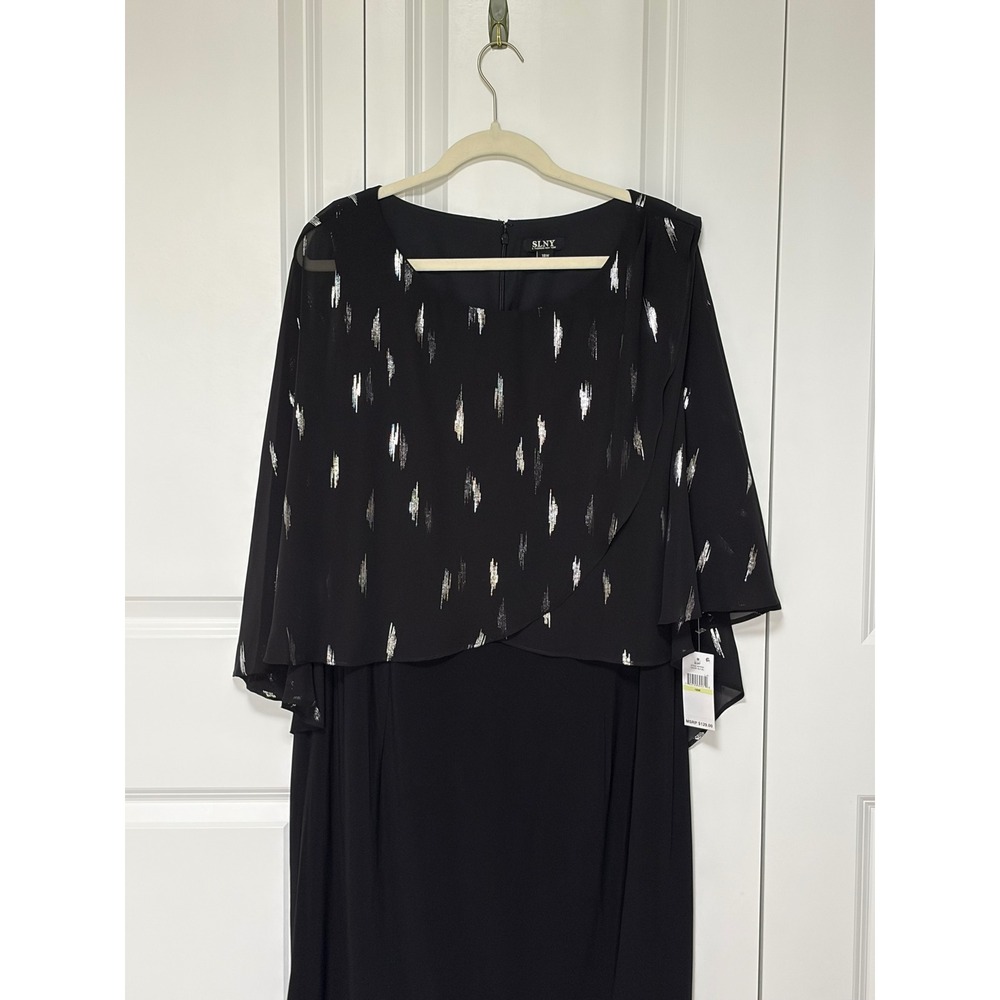 SLNY Womens Plus 18W Black Silver Metallic Capelet Sheath Cocktail Dress 9479502 - Picture 2 of 7